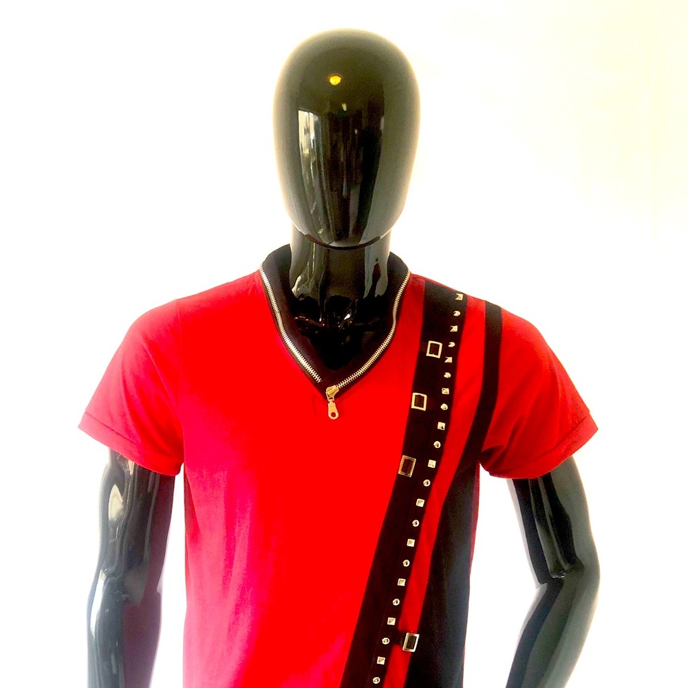 Red & black V-Neck Tee Shirt